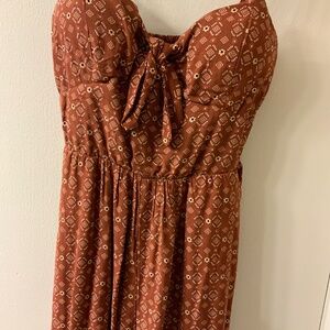 Rust Brown Floral Print Wide Leg Jumpsuit